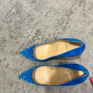 Christian Louboutin Turquoise Suede Pointed Toe Spike Pumps